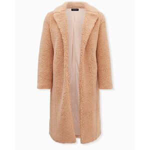 NWT Torrid 1X Beige Faux Fur Open Front Longline Teddy Sherpa Coat Size 14-16